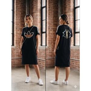 adidas Love Unites Keith Haring T-Shirt Dress Lg Pride Rainbow Three Stripe